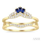 2.55x1.8 MM Baguette Cut Sapphire and 1/4 ctw Round Cut Diamond Crown Precious Insert Ring in 14K Yellow Gold